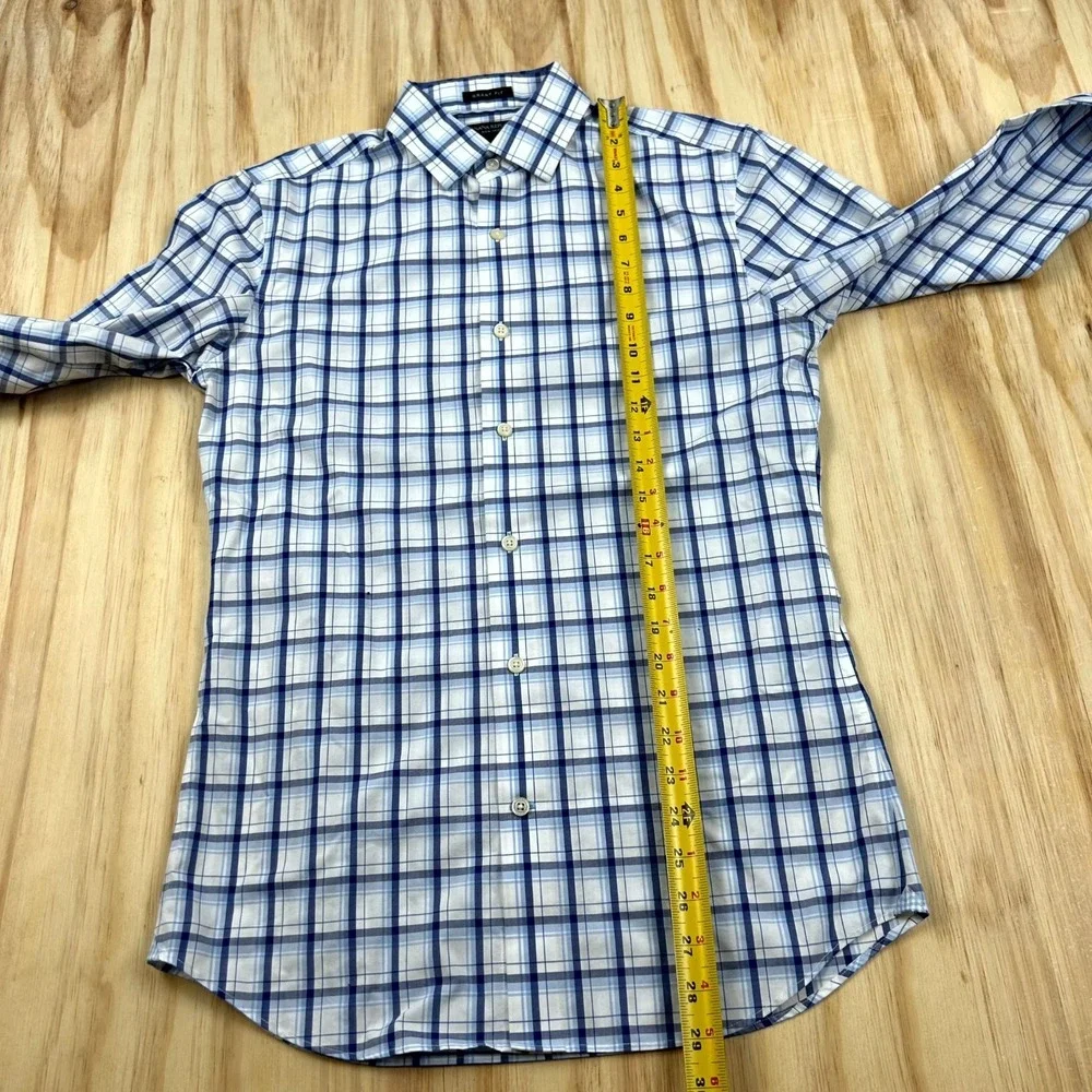 Banana Republic Dress Shirt Men's S White Blue Plaid Non-Iron Grant Fit Classic